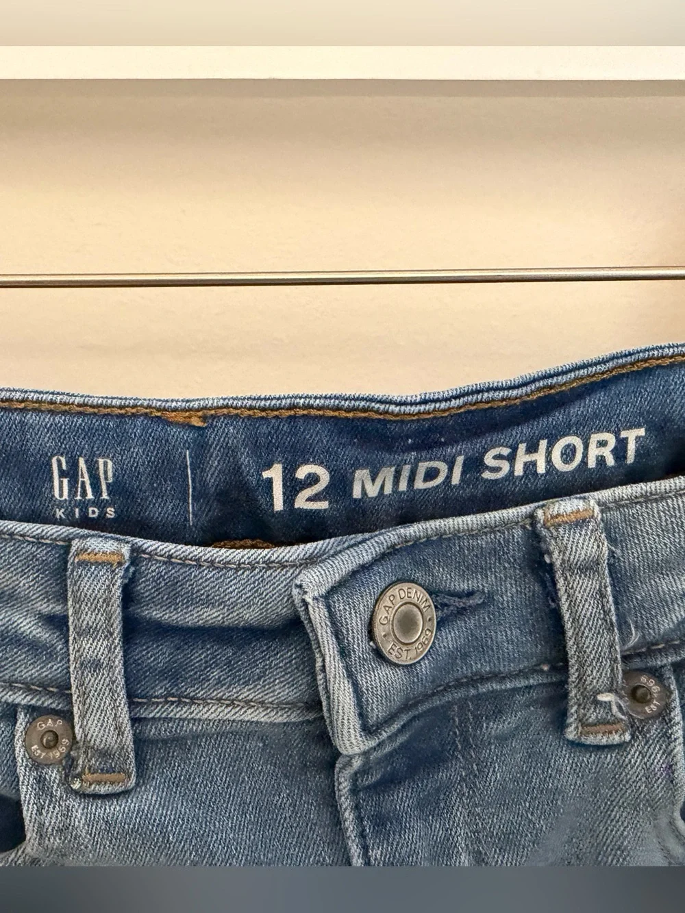 GAP Light Blue Embroidered Denim Midi Shorts